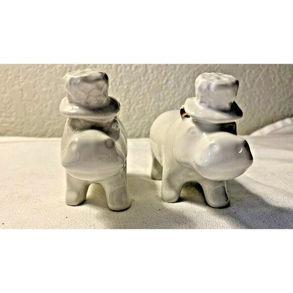 Hippo Salt & Pepper Shakers Ceramic  White with Gold Fleck Ears - Picture 3 of 12